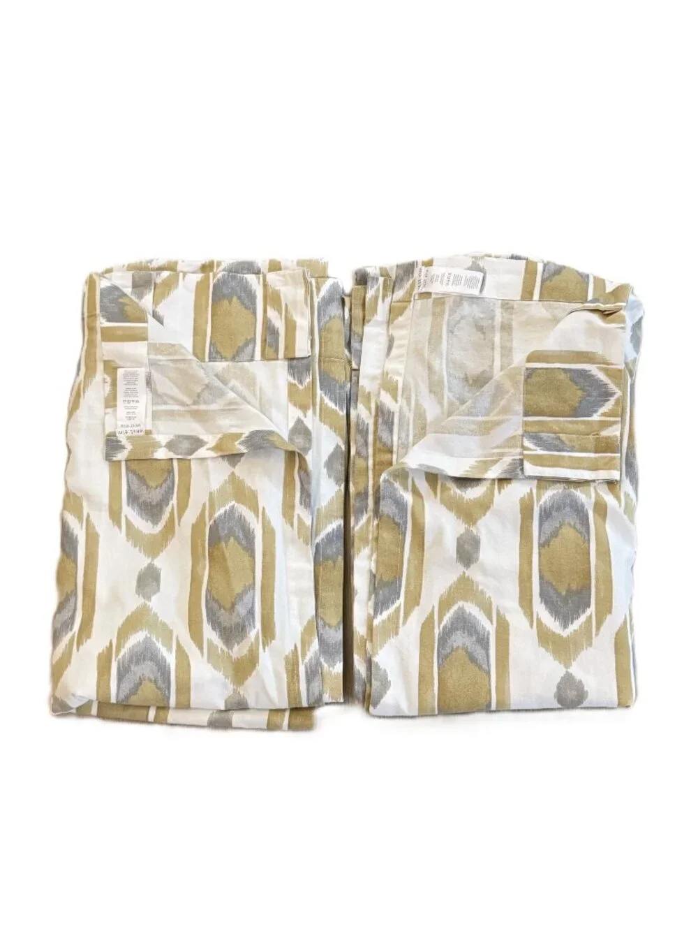 West Elm 2 Curtain Panels Gray Cream Cotton Southwestern Hidden Tab MCM Style